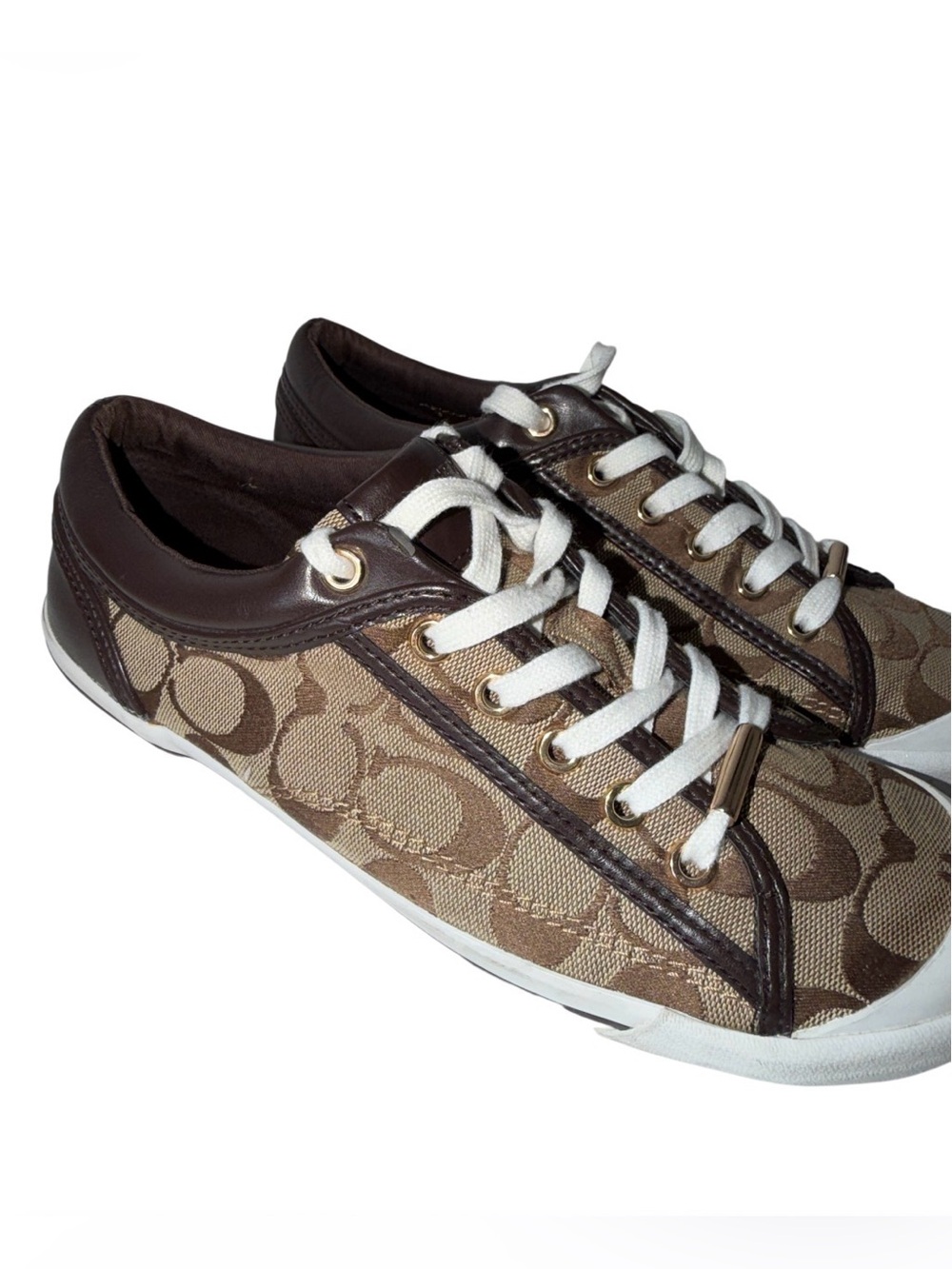 Coach Francesca Signature C Canvas Sneakers Brown Tan Low Top Shoe Sz 9B - Picture 4 of 11